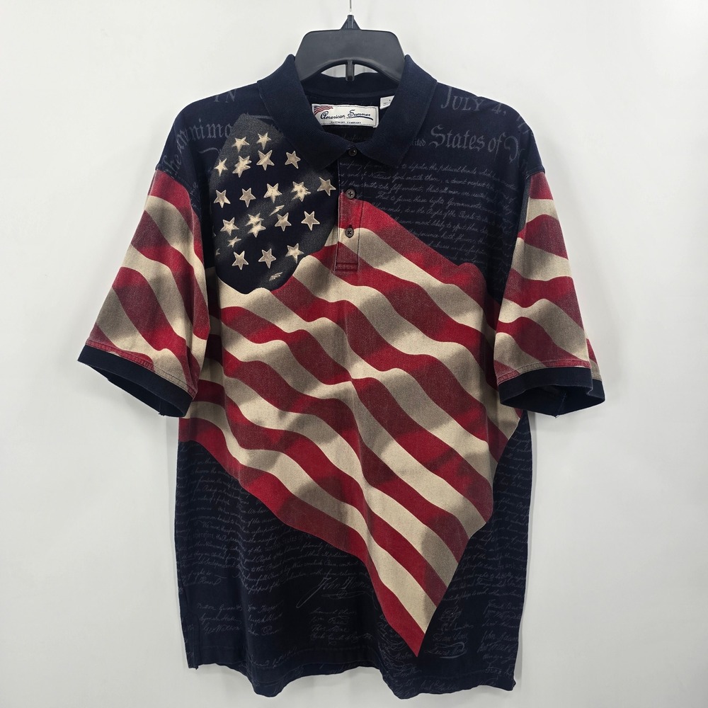 American Summer Polo Mens Large American Flag Declaration of Independence